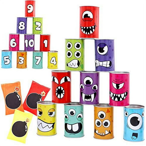 JOYIN 13 Pcs Carnival Bean Bag Toss Knockdown Can Game Set for Kids & Adults Holiday Outdoor Yard Easter Egg Hunt Halloween Birthday Party Games, Carnival Games