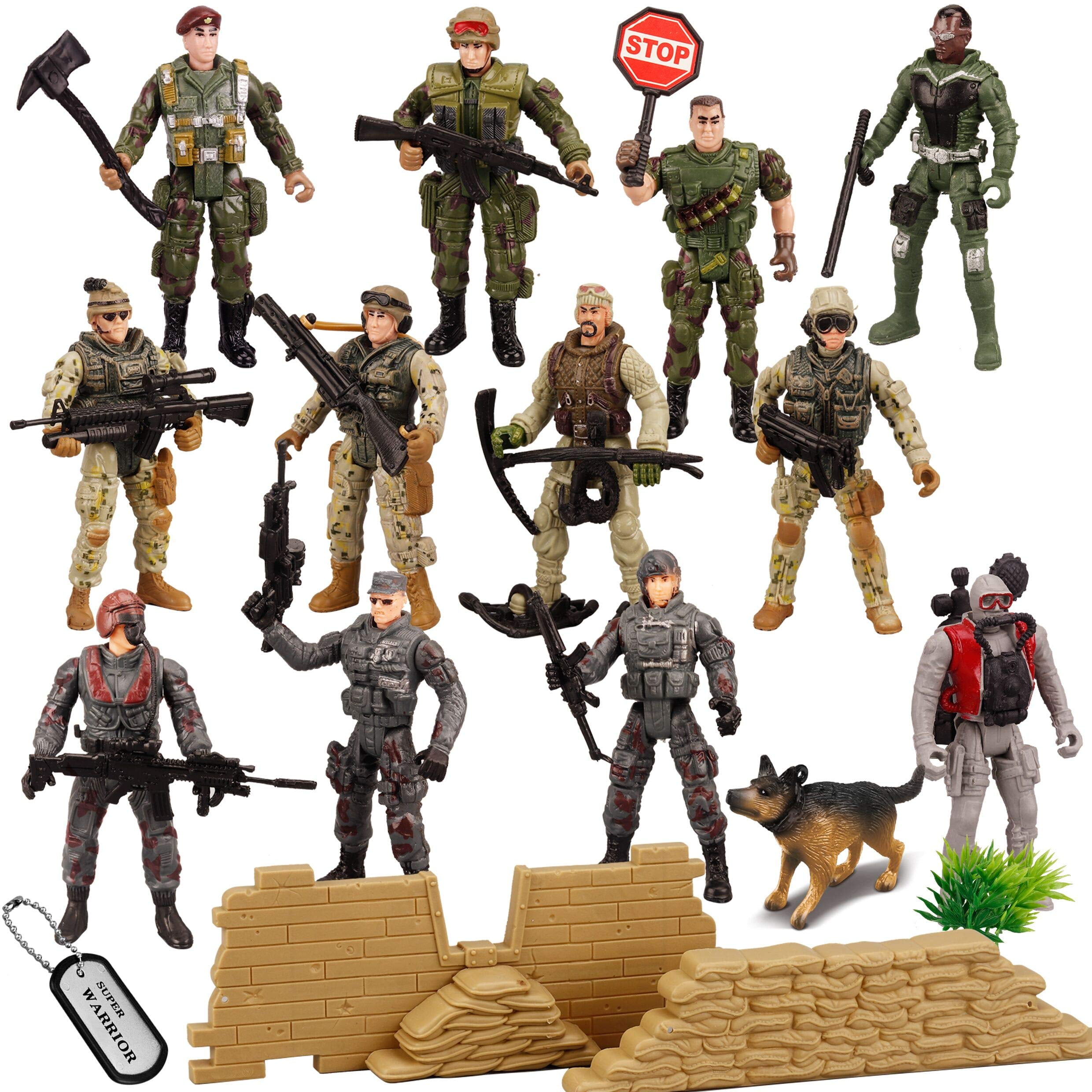 JOYIN 16 Pcs Military Toy Soldiers Playset, Army Men Figures with 12 Army Ranger Action Figures and Weapon Gear Accessories Military Combat Toys