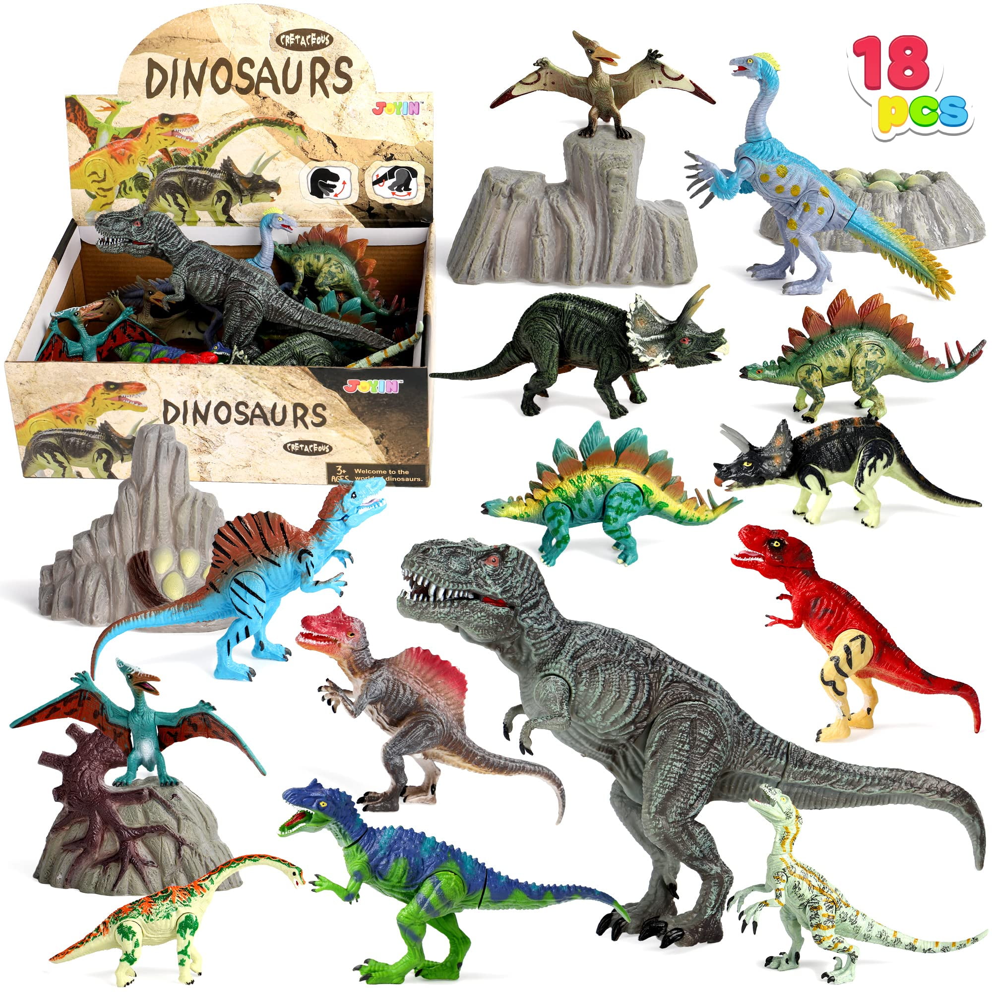 JOYIN 18 PCS Kids Dinosaur Toy,6" to 9" Realistic Dinosaur Figures with