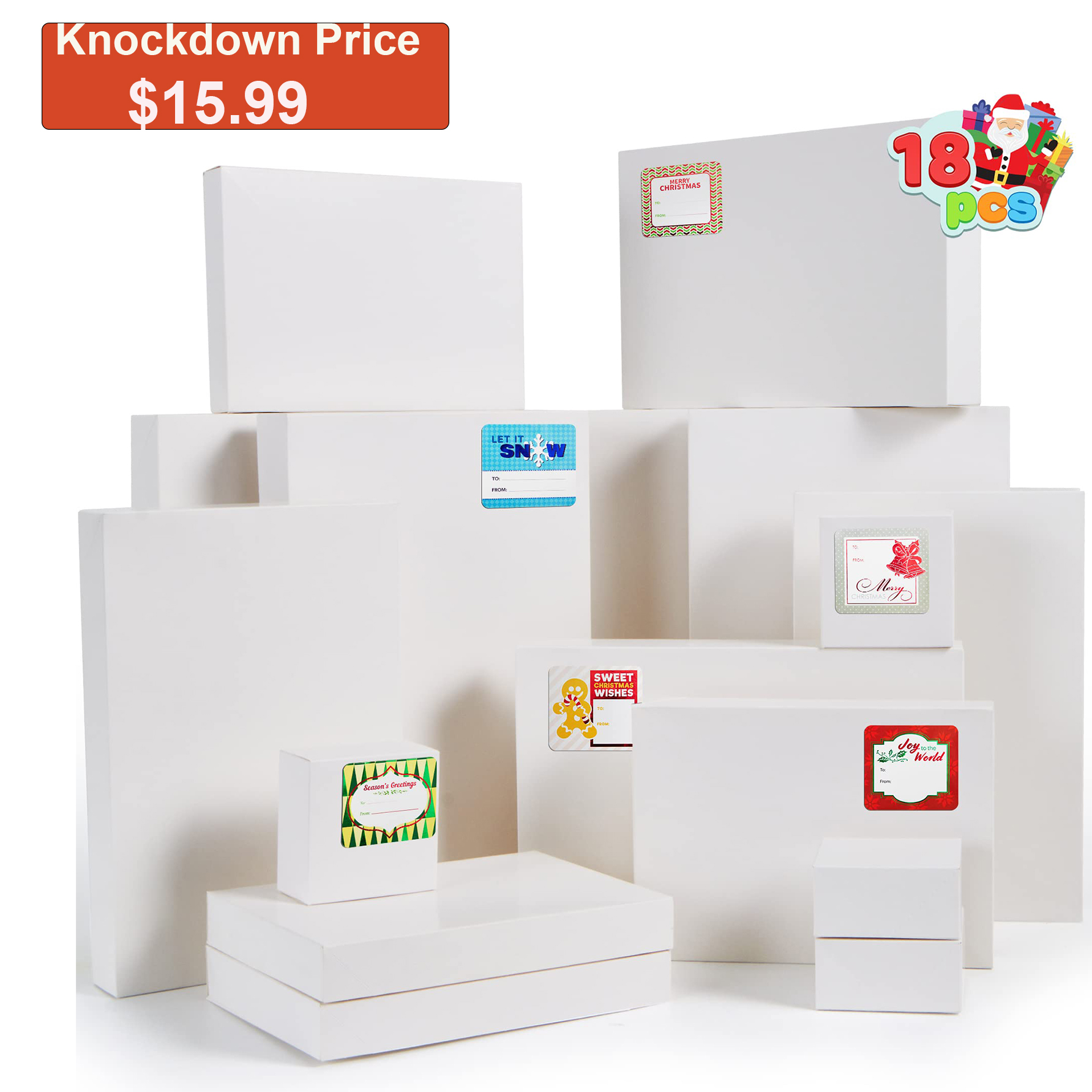 JOYIN 18 Pcs Christmas Gift Boxes, Assorted Sizes Shirt Gift Boxes with