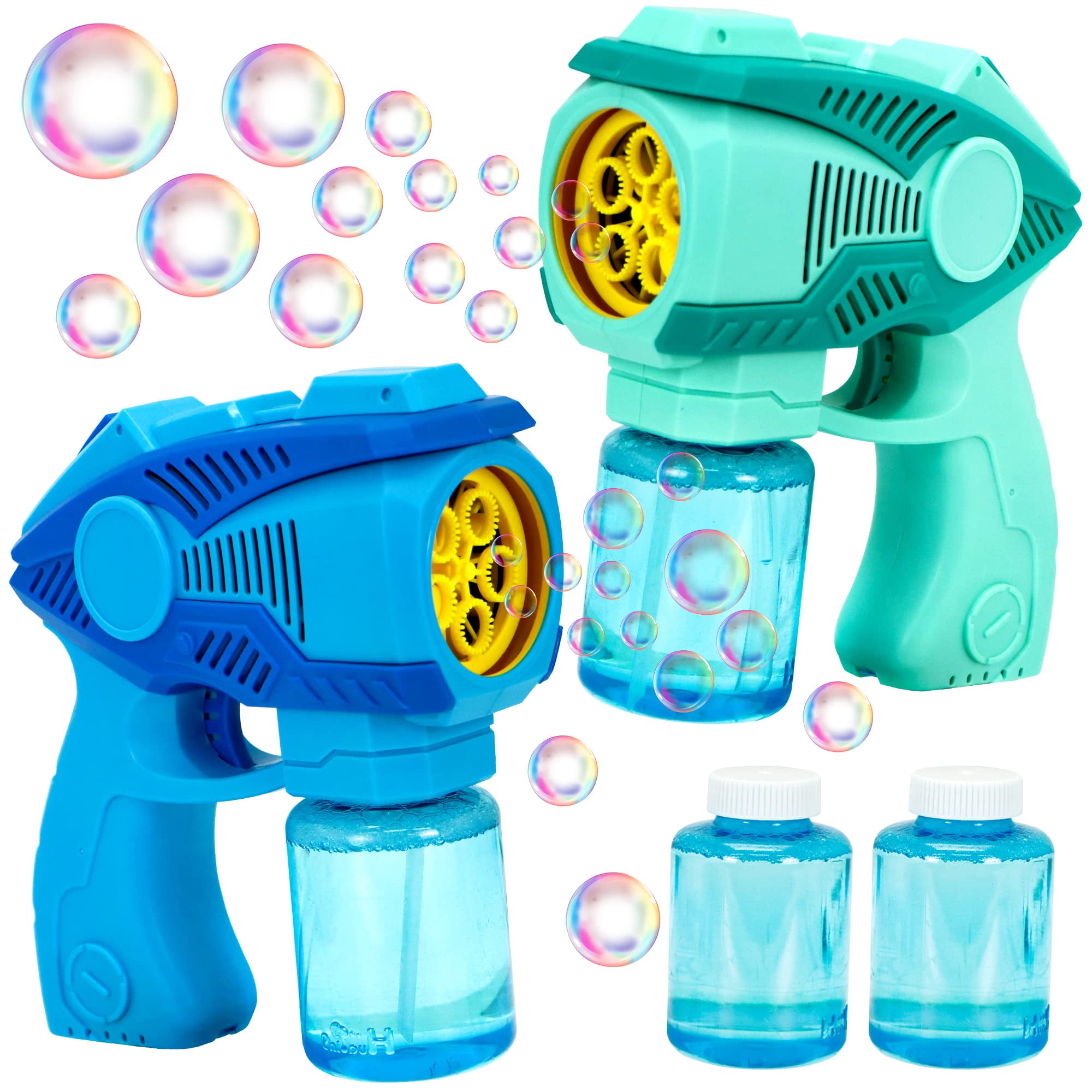 JOYIN 2 Bubble Gun with 2 Bottles Bubble Solutions, Automatic Bubble ...