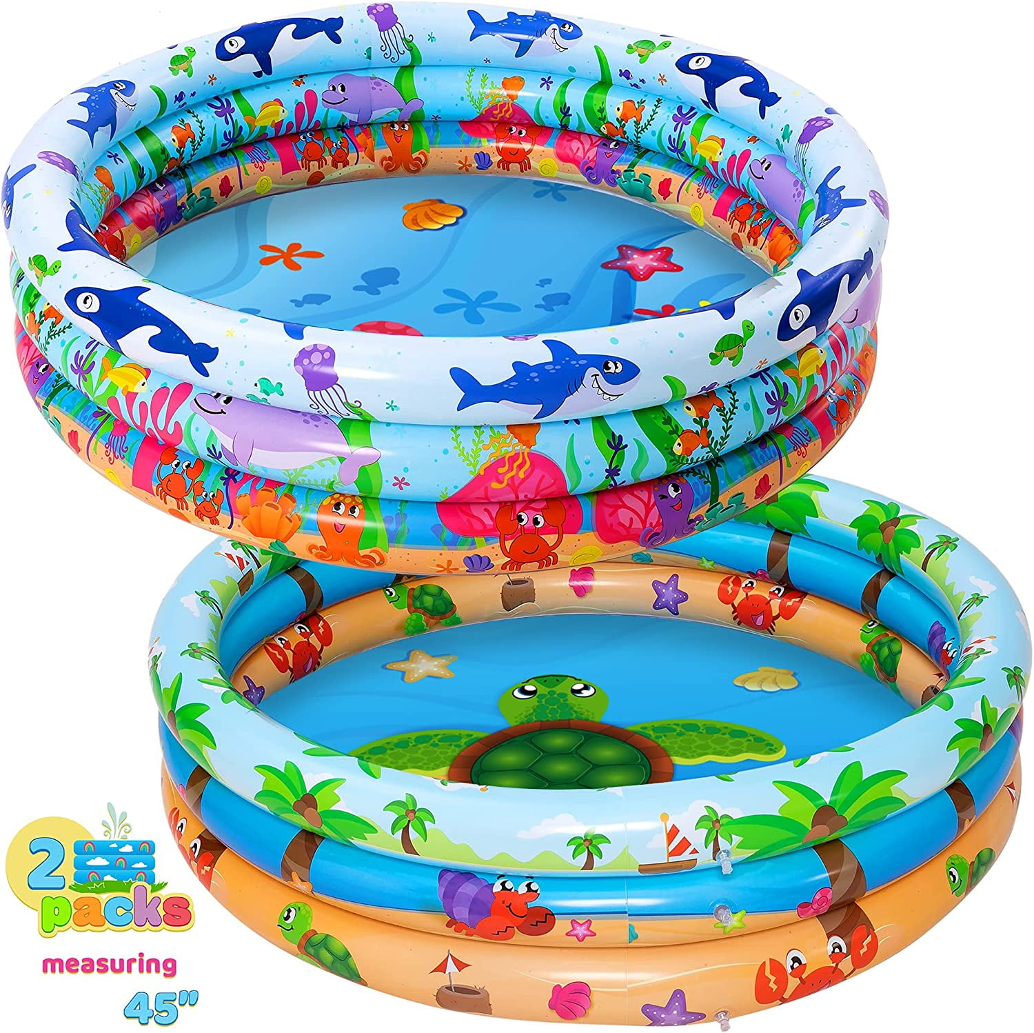 JOYIN 2 Pack Inflatable Baby Pool,Kiddie Pool, Round Beach Ocean 3 Ring  Seasonal merriment Swimming Pool for Kids 