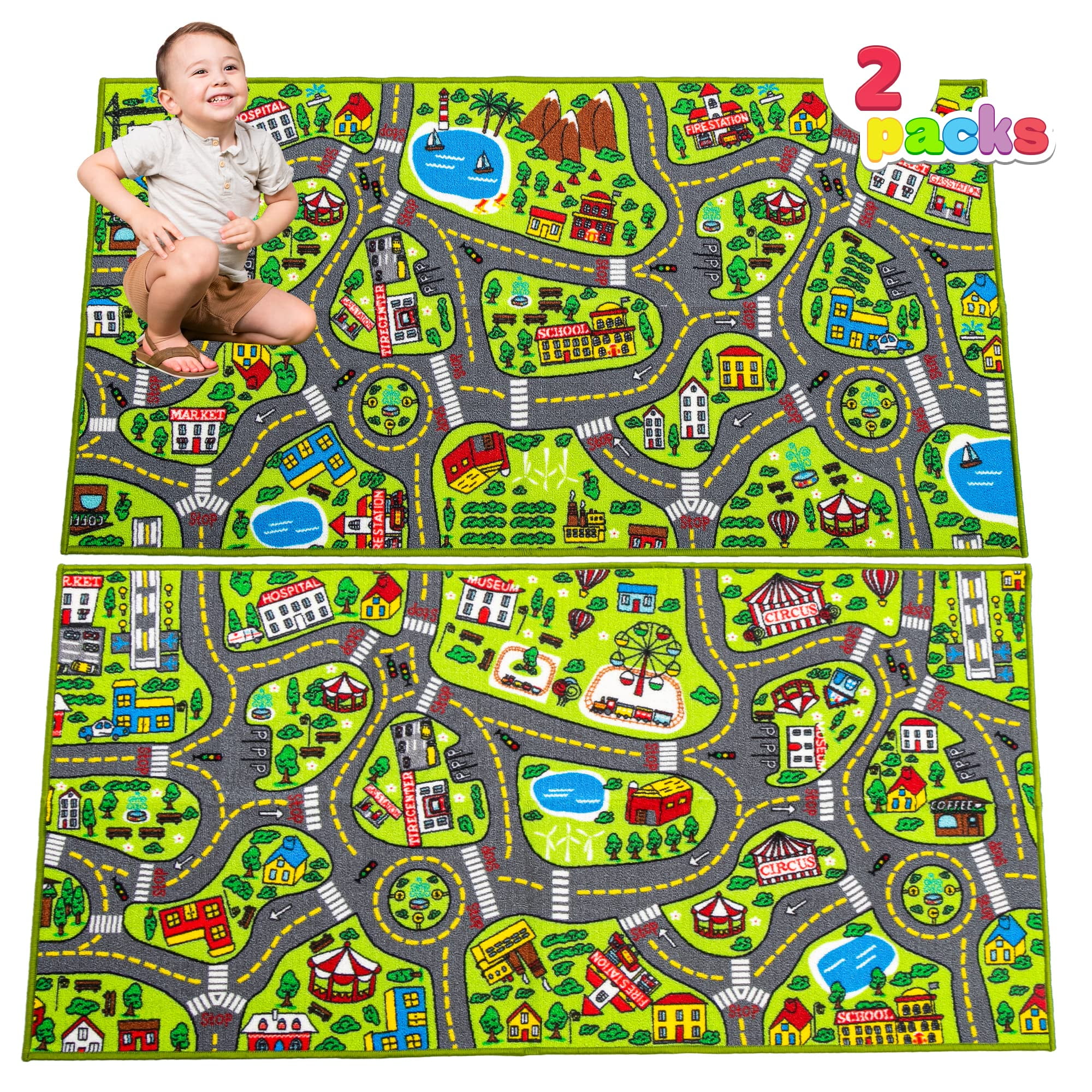 ToyVelt Kids Carpet Playmat Car Rug, City Life Educational Road Traffic  Carpet Multi Color Play Mat - Large 60” x 32” Best Kids Rugs for Playroom 