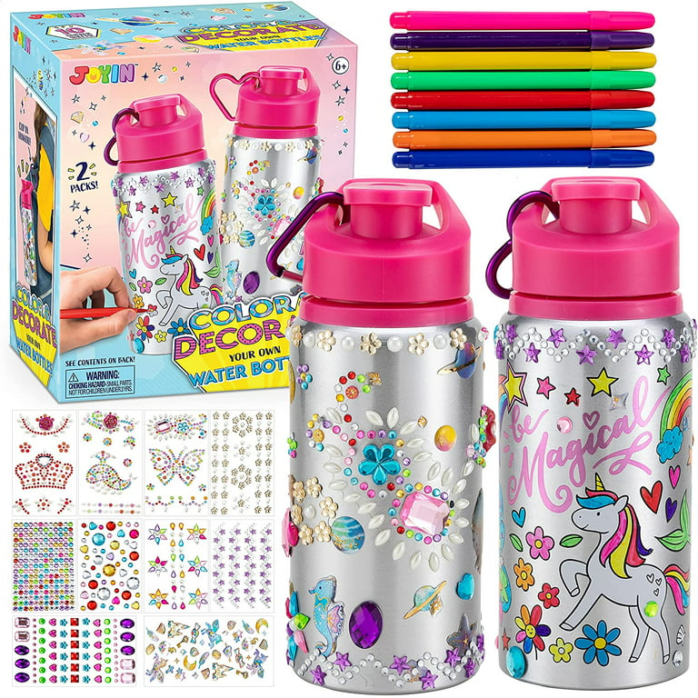 Purple Ladybug 2 Water Bottles Craft Kit Set for Girls - 1 Decorate & 1  Color