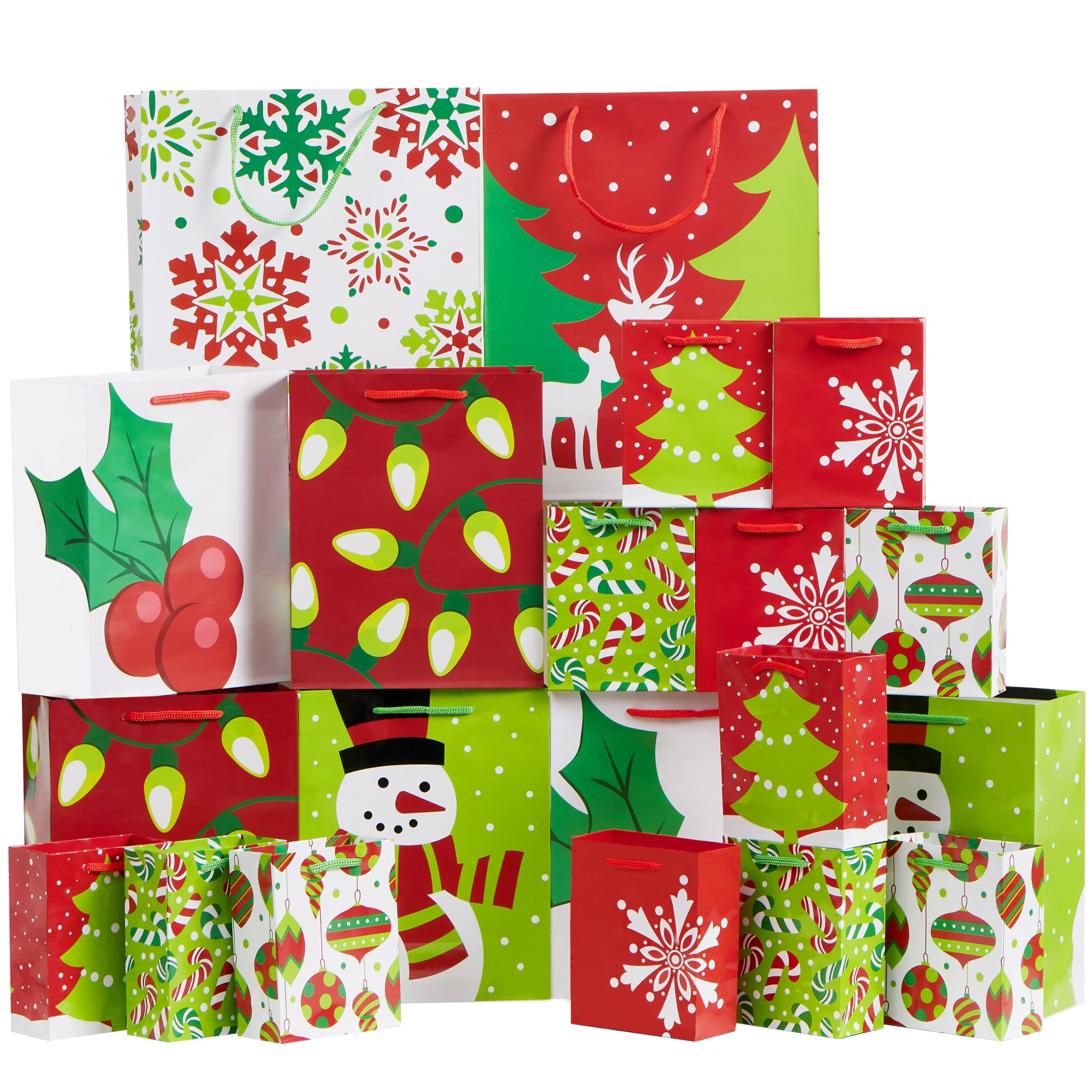 JOYIN 20 Pcs Christmas Goody Gift Bags with Handles Assorted Sizes