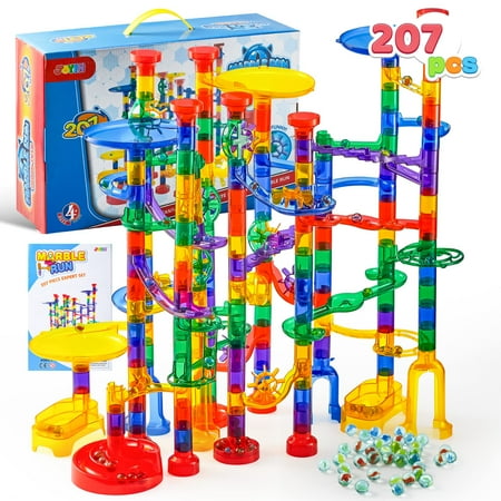 JOYIN 207 Pcs Marble Run Premium Toy Set, Construction Building Blocks Toys, Stem Educational Building Block Toy(147 Plastic Pieces + 60 Glass Marbles)