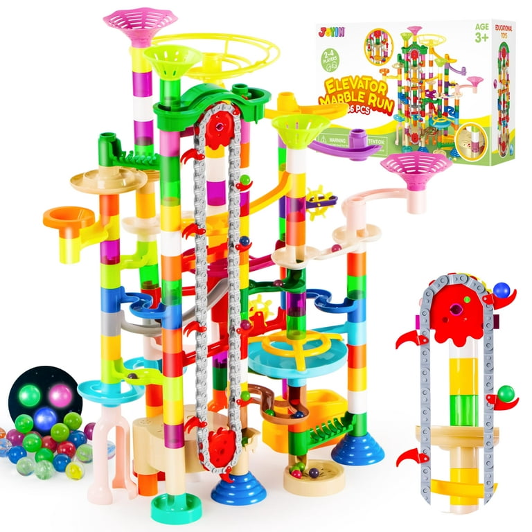 JOYIN 236 Pcs Glowing Marble Run with Motorized Elevator - Construction  Building Blocks Toys with 30 Glow in The Dark Plastic Marbles, STEM Gifts  for