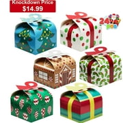 JOYIN 24 Pcs 3D Christmas Gift Boxes, Xmas Goodie Paper Boxes with Bow for Holiday Supplies, Candy Treat Cardboard Cookies