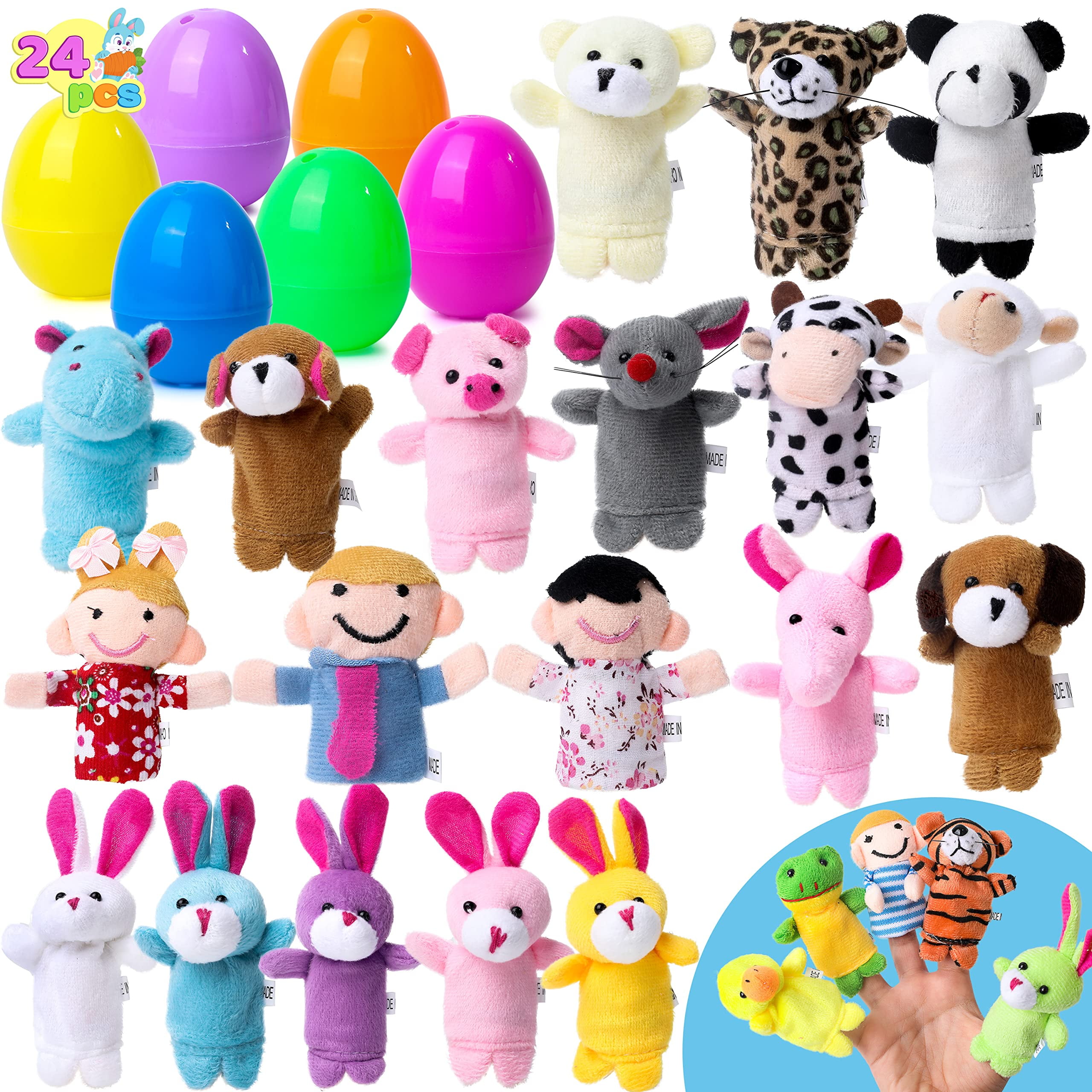 JOYIN 24 Pcs Easter Eggs Filled with Finger Puppets,Prefilled Egg with