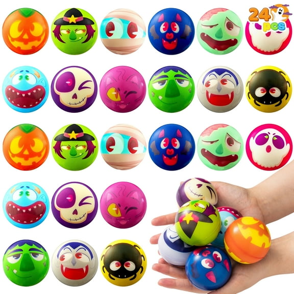 Joyfy 24 Pcs Halloween Toys for Kids Stress Balls, Fidget Toy Squishy Toys, Halloween Party Favors for Kids, Decoration Supplies, Party Bag Fillers
