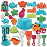 JOYIN 25 Pcs Beach Sand Toys Set with Mesh Bag Including Bucket, Car, Shovels, Rakes, Watering Can, Molds for Kids Summer Outdoor Beach Fun