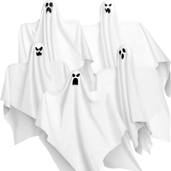 JOYIN 27.5" 5 Pack Halloween Hanging Ghosts for Halloween Party Decoration, Cute Flying Ghost for Front Yard Patio Lawn Garden Party Décor and Holiday Halloween Hanging Decorations