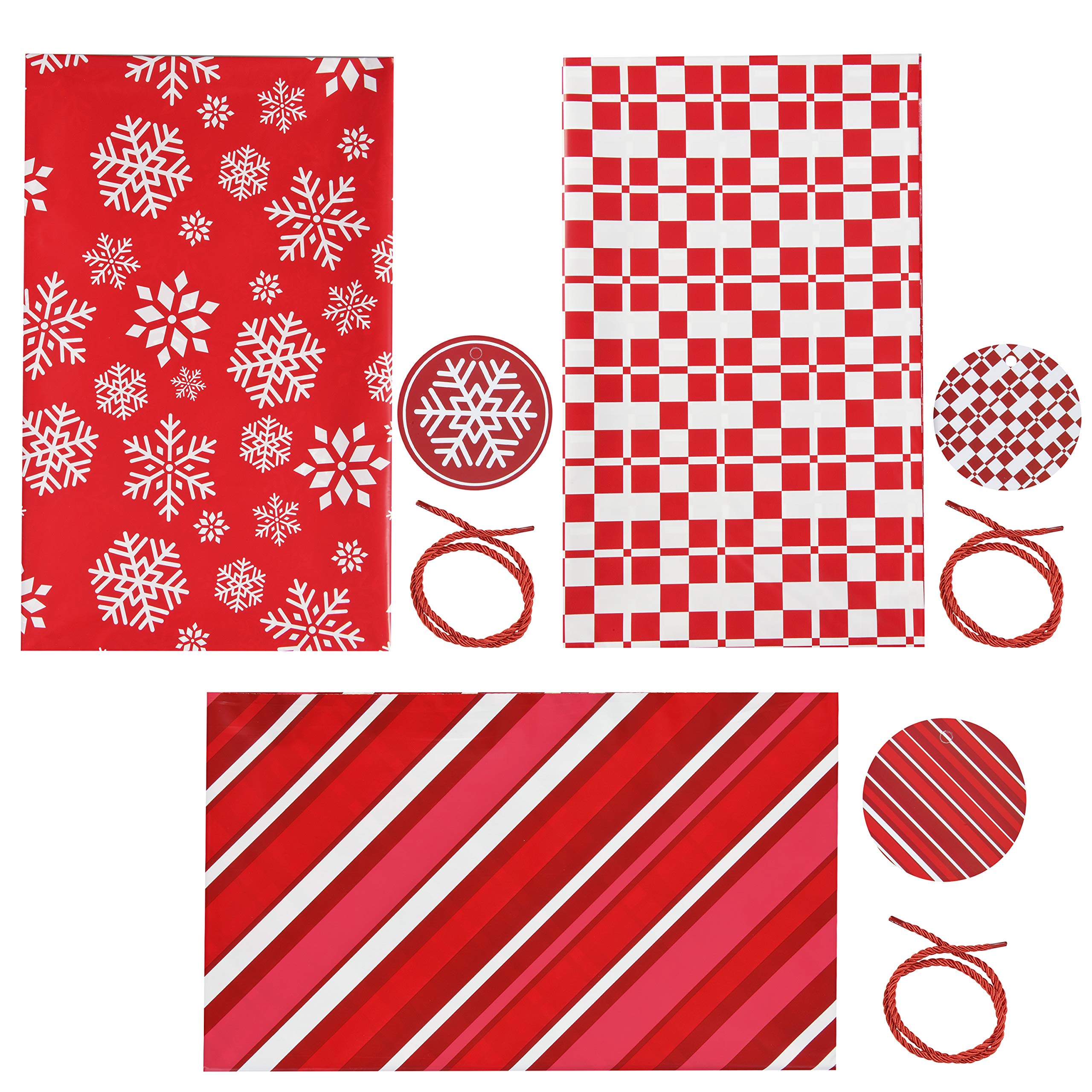 JOYIN 3 Jumbo Red Christmas gift bags, 56”x36” Xmas Large Plastic Gift Bags with Tags for Santa