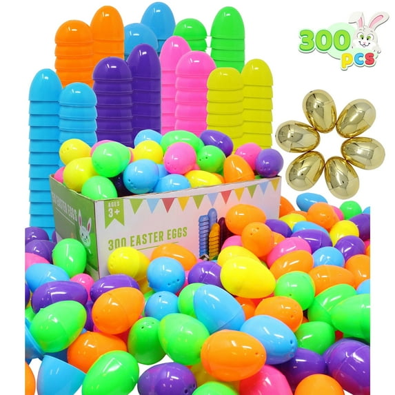JOYIN 300 PCS 2.3" Easter Eggs with Golden Eggs for Kids, Large Plastic Easter Egg Bulk Empty Fillable Basket Stuffers, Easter Party Favors, Classroom Prizes for Boys Girls