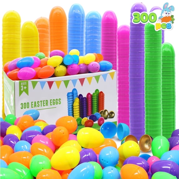 Joyfy 300 Pcs Easter Eggs, 2.3" Plastic Easter Eggs with 6 Pcs Golden Eggs Bulk, Empty Fillable for Easter Hunt Party Favor Basket Stuffers Filler Classroom Prize Supplies Decor