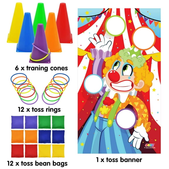 JOYIN 31 Pcs Carnival Ring Toss Game, Outdoor Bean Bag Toss Game Toy for Kids Birthday Party, Yard Lawn Game, Plastic Cones Cornhole Games, Outdoor Play Games Supplies