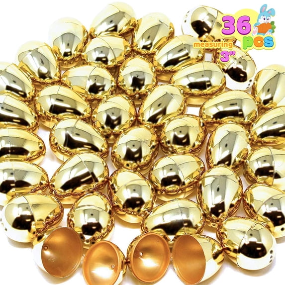 JOYIN 36 PCS Large Golden Easter Eggs, 3" Empty Plastic Easter Eggs Bulk Fillable with Candy, Easter Party Favors, Eggs Hunt, Basket Stuffers Fillers, Classroom Prizes for Kids