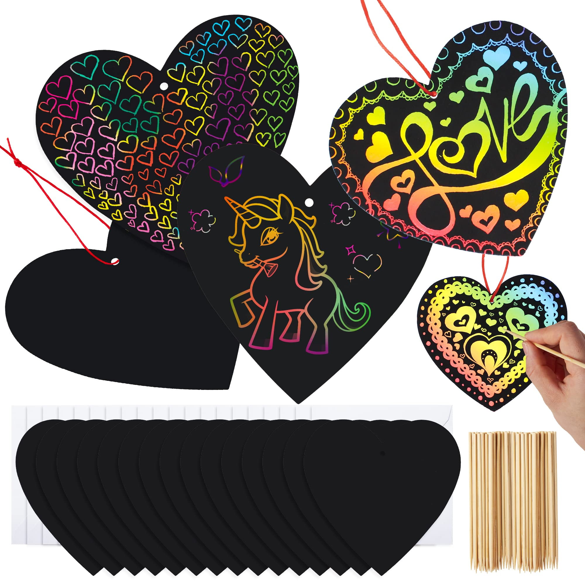 Natonhi 36 Pack Valentines Day Gifts Card for Kids,Heart Rainbow Scratch  Art Paper Valentine Crafts for Kids Party Favors Classroom Exchange Prizes