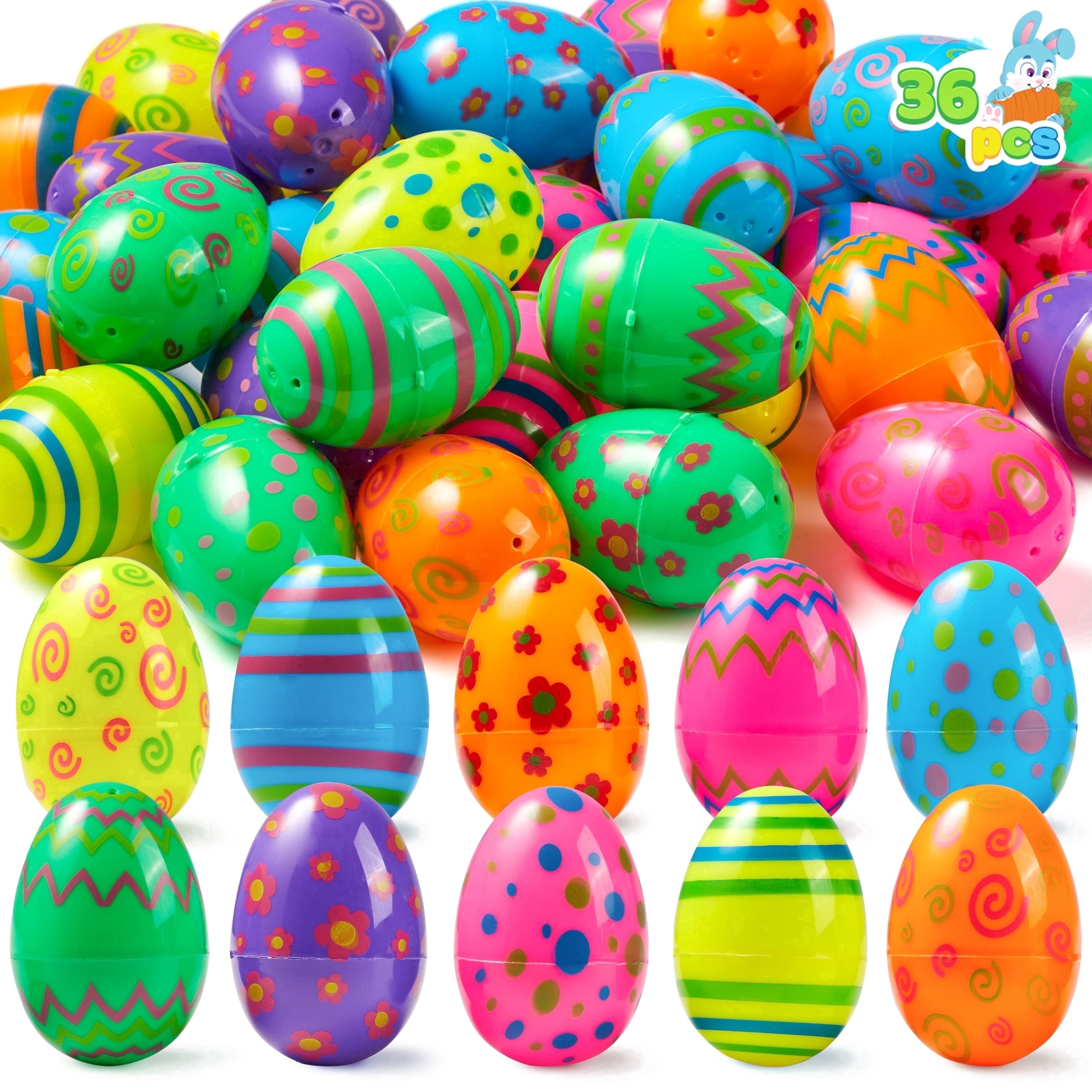 Joyfy 36 Pcs Empty Easter Eggs, 2.3" Printed Plastic Eggs Bulk for Easter Egg Hunt, Fillable Bright Colorful for Party Favor, Basket Stuffers, Classroom Prize Supplies