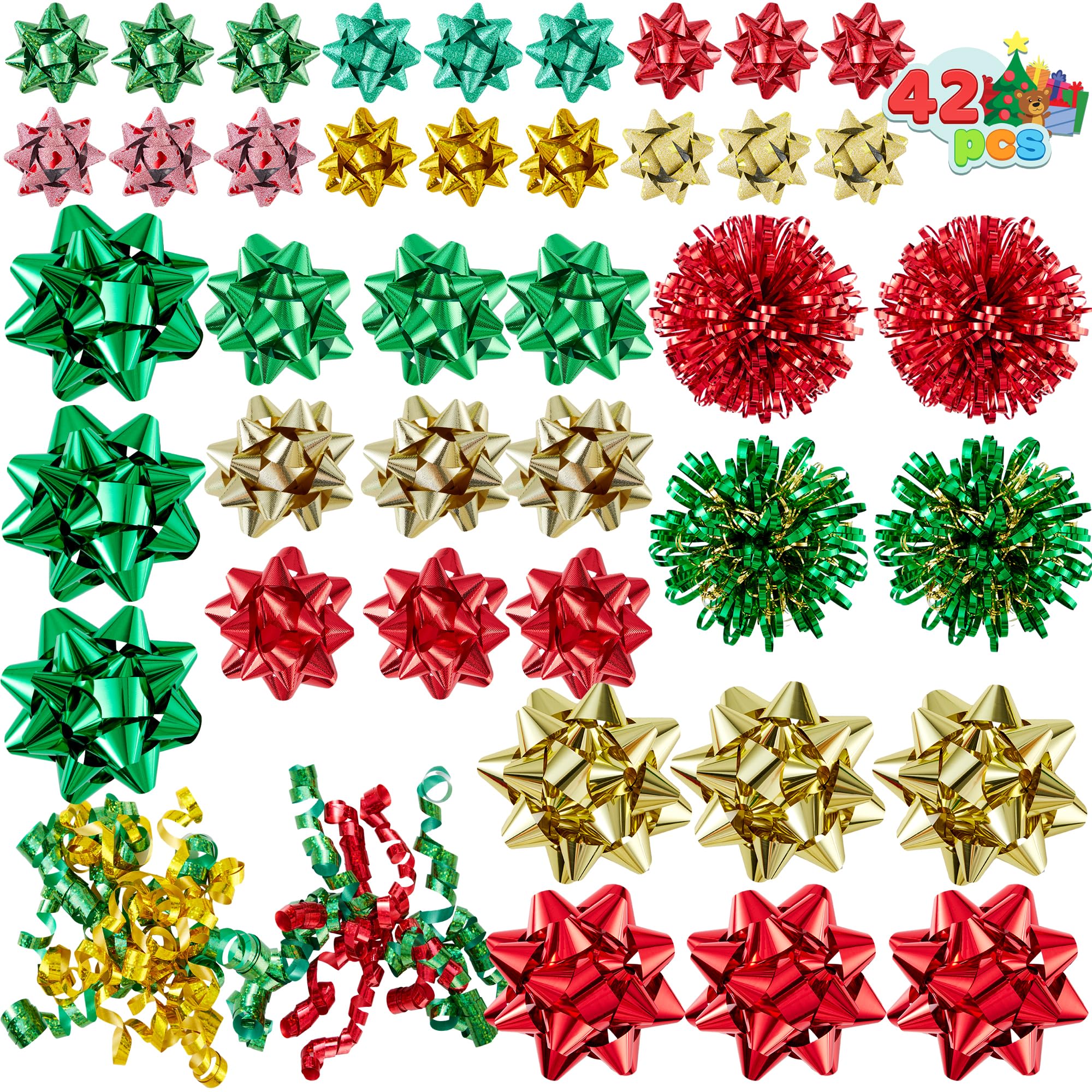 JOYIN 42 Pcs Gift Bows Assortment for Christmas with 36 Multi-Colored ...