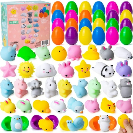 JOYIN 48 Mochi Squishy Toys Prefilled Easter Eggs, Kawaii Stress Reliever Squishy Toys Inside for Easter Theme Party Favor, Easter Eggs Hunt, Basket Filler, Classroom Prize Supplies