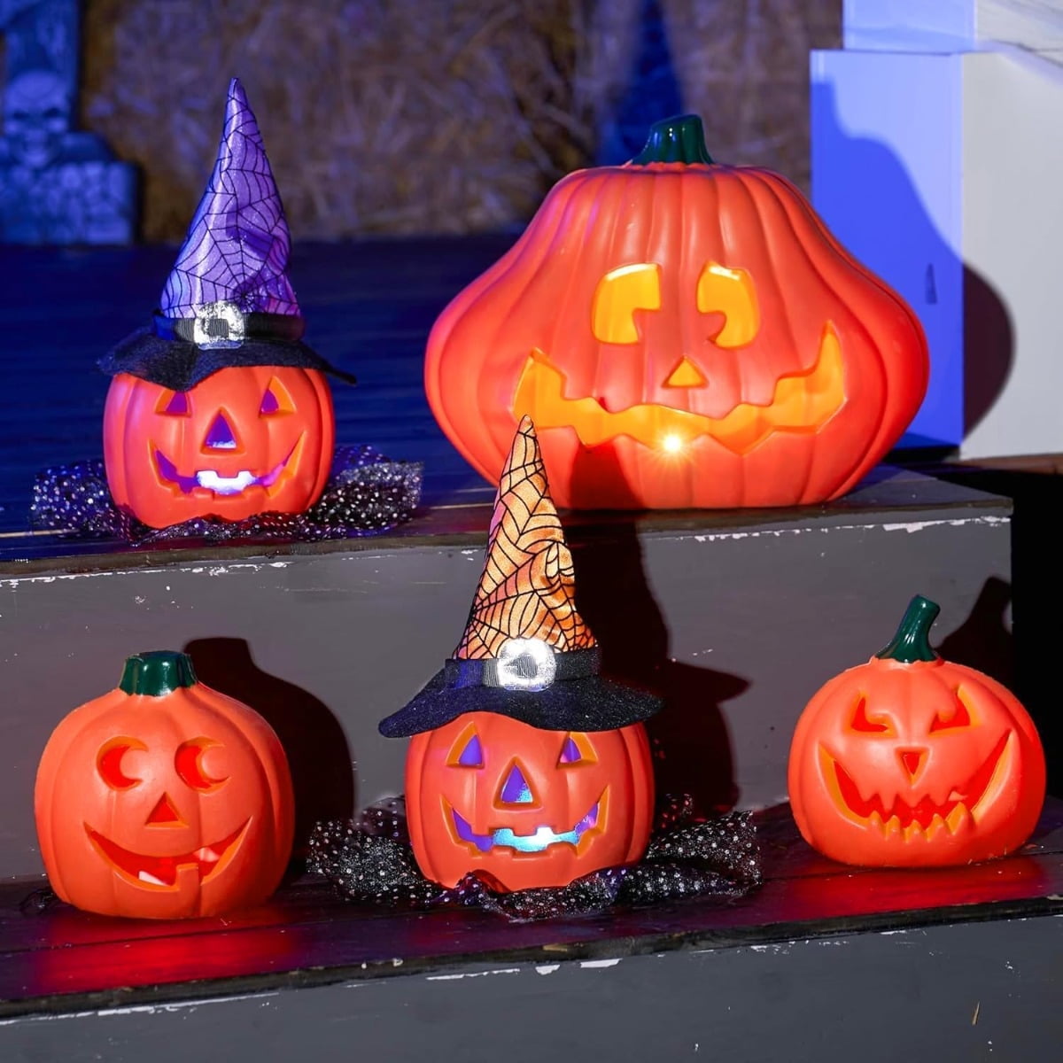 JOYIN 5 Pcs Light Up Halloween Pumpkin Decor Jack O Lantern Decorations ...