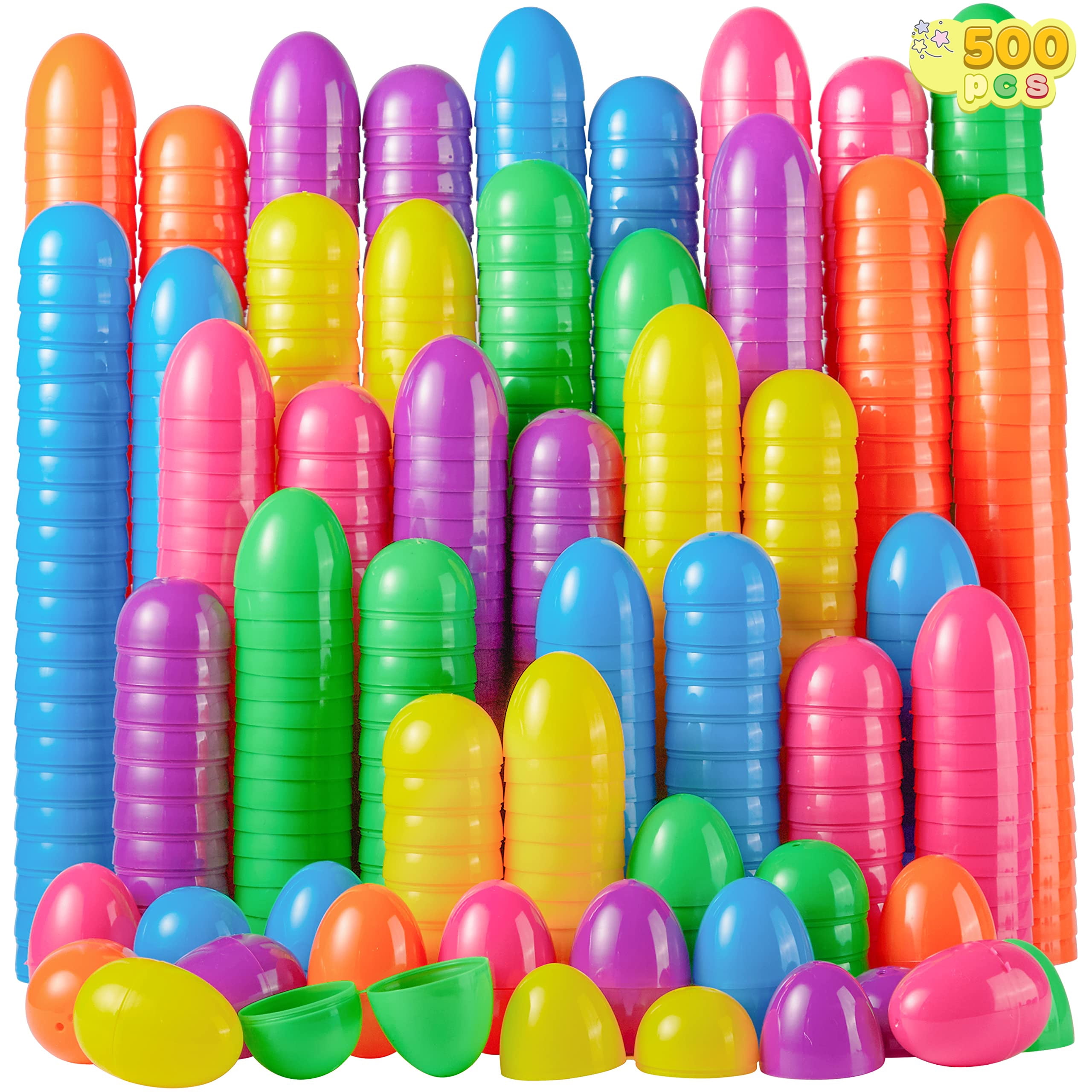 JOYIN 500 PCS 2.3" Easter Eggs for Filling Specific Treats, Large Plastic Easter Eggs Bulk, Easter Party Favors, Hunt, Basket Stuffers Filler, Classroom Prize Supplies for Kids
