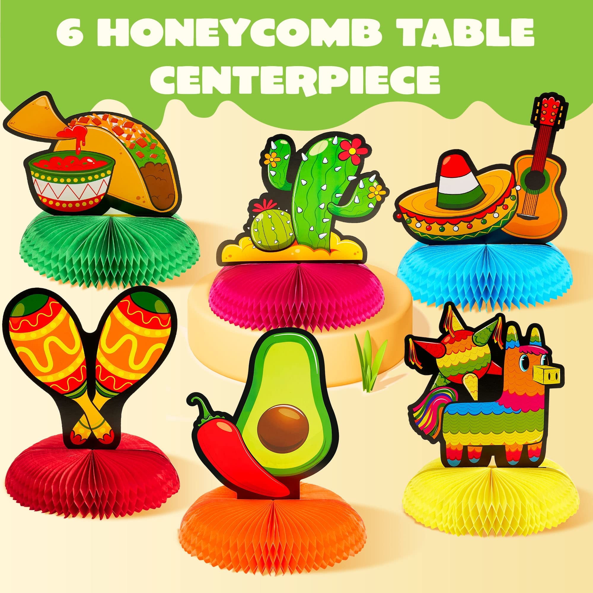 Joyin 6 Pcs Cinco De Mayo Fiesta Honeycomb Table Centerpiece 85” Party Decoration For Fun 6089