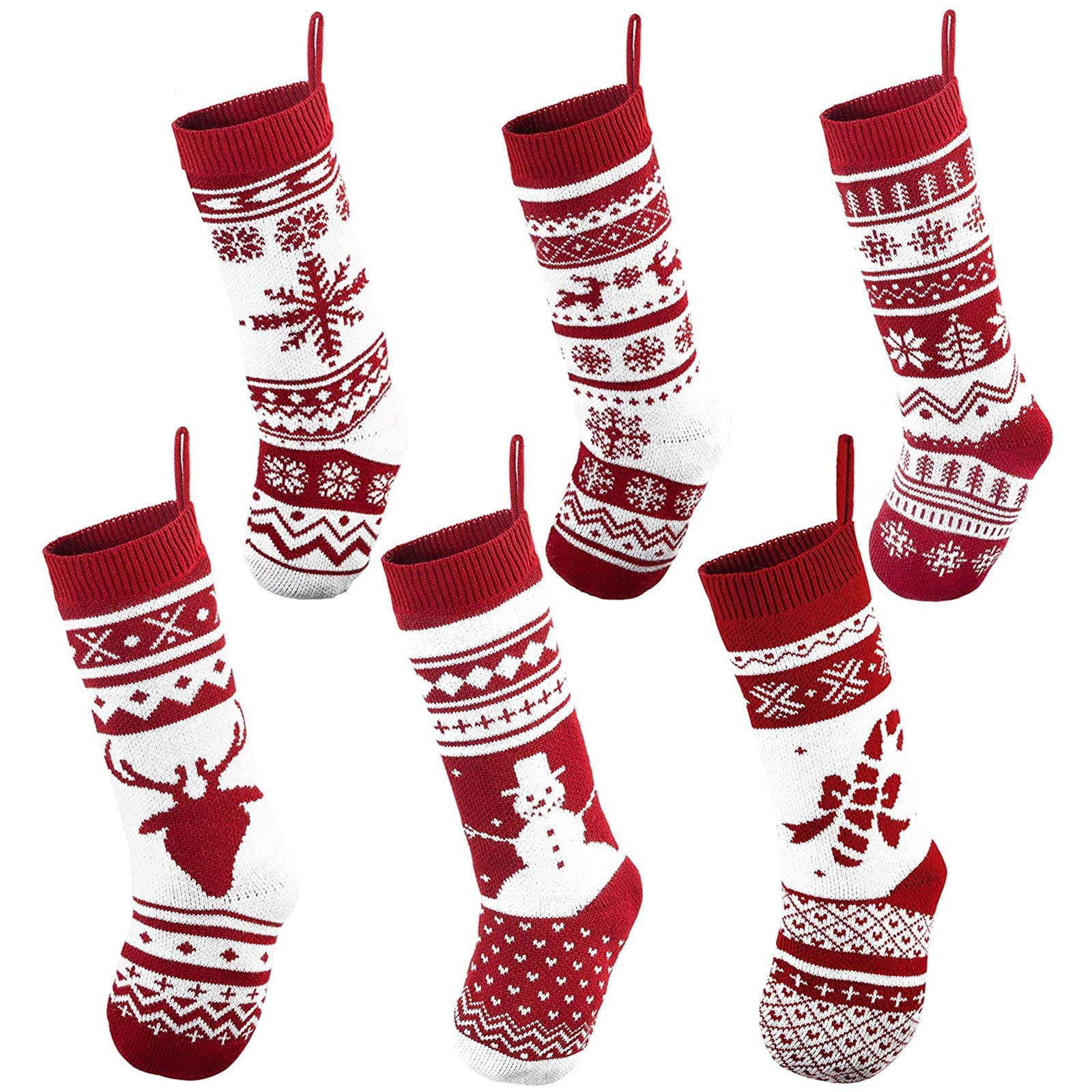 JOYIN 6 Pack 18" Knit Christmas Stockings, Large Rustic Yarn Xmas Stockings for Family Holiday Decorations