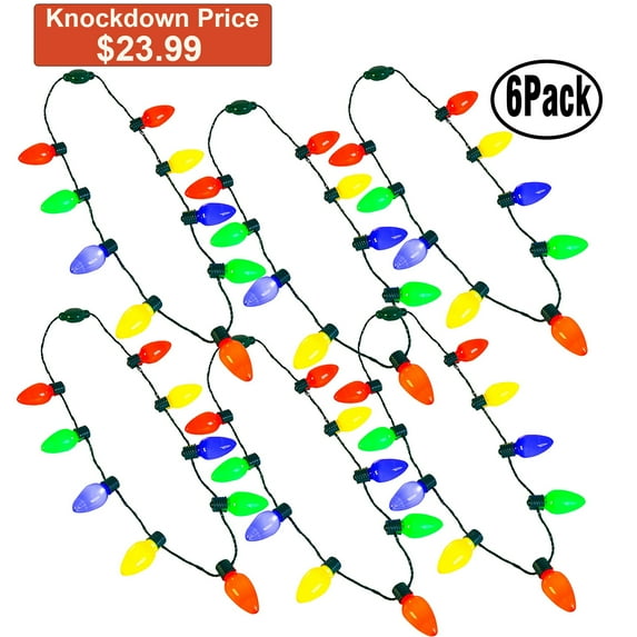 JOYIN 6 Pack Holiday Christmas LED Light Up Bulb Necklace Christmas Holiday Accessories Party Favors