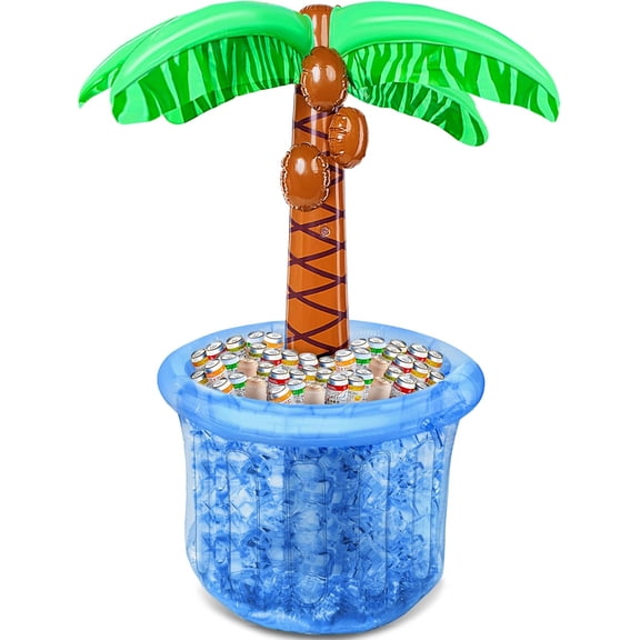 JOYIN 60" Inflatable Palm Tree Cooler, Beach Theme Decor, Pool Party Decorations, Luau Hawaiian Birthday Party Supplies, Summer Outdoor Drink Cooler (Blue)