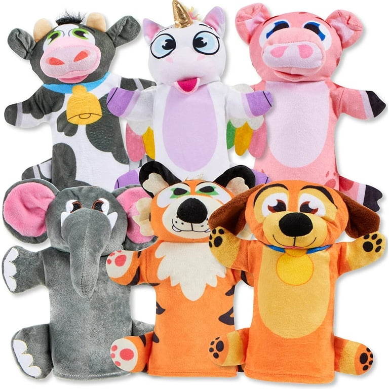 JOYIN Toy Animal Friends Deluxe Hand Puppets 6 Pack for Imaginative Play, Stocking, Birthday Party Favor Supplies, Girls, Boys, Kids and Toddler