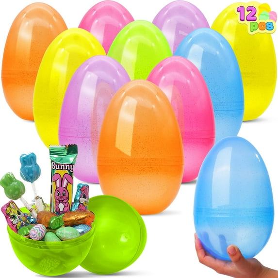 JOYIN 7" Jumbo Plastic Bright Solid Easter Eggs 12Pcs Assorted Colors for Filling Treats, Theme Party Favor, Hunt, Classroom Prize Supplies Toylid Giant