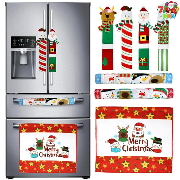 JOYIN 7 Pcs Christmas Refrigerator Door Handle Covers , Santa Snowman Christmas Kitchen Decor Appliance Handle Covers Fridge Microwave Oven Door Handle Protector Christmas Decorations