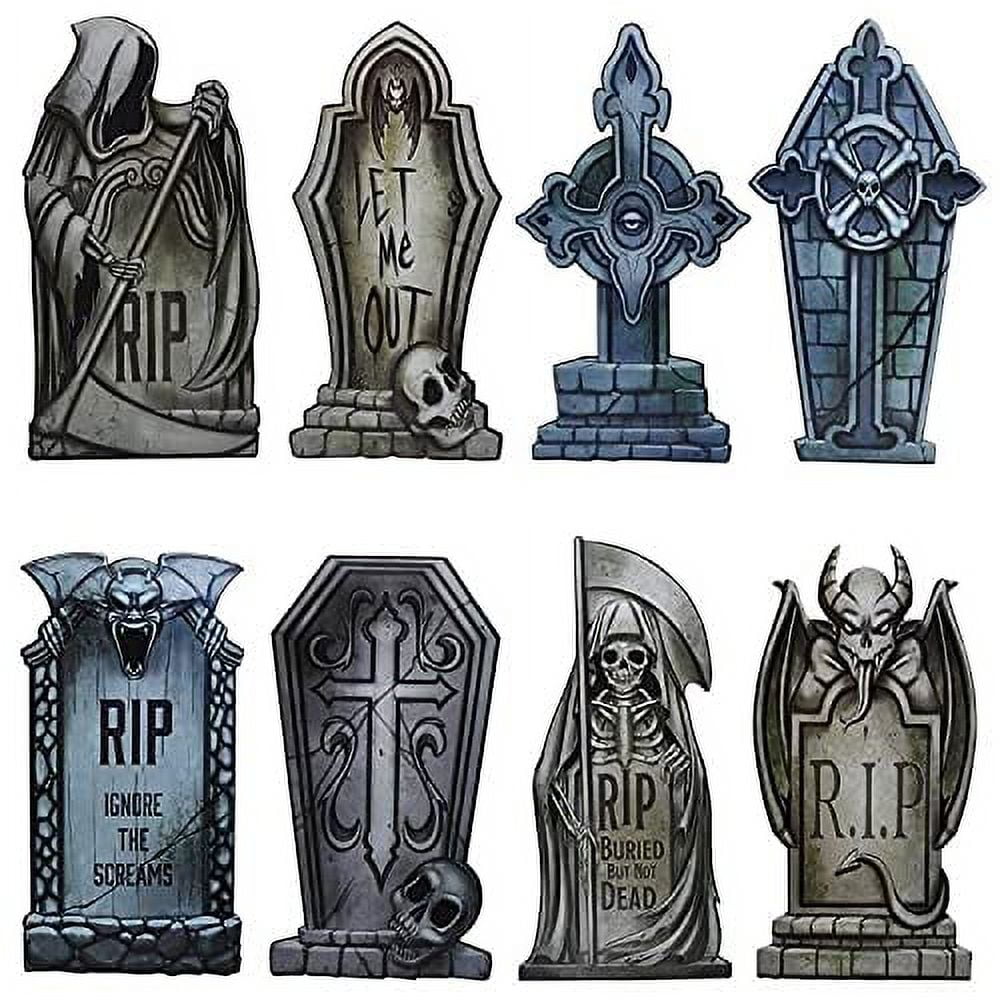 "JOYIN 8 Pack Halloween Tombstone Decor, Lawn Props, 16.5"" Tall PVC