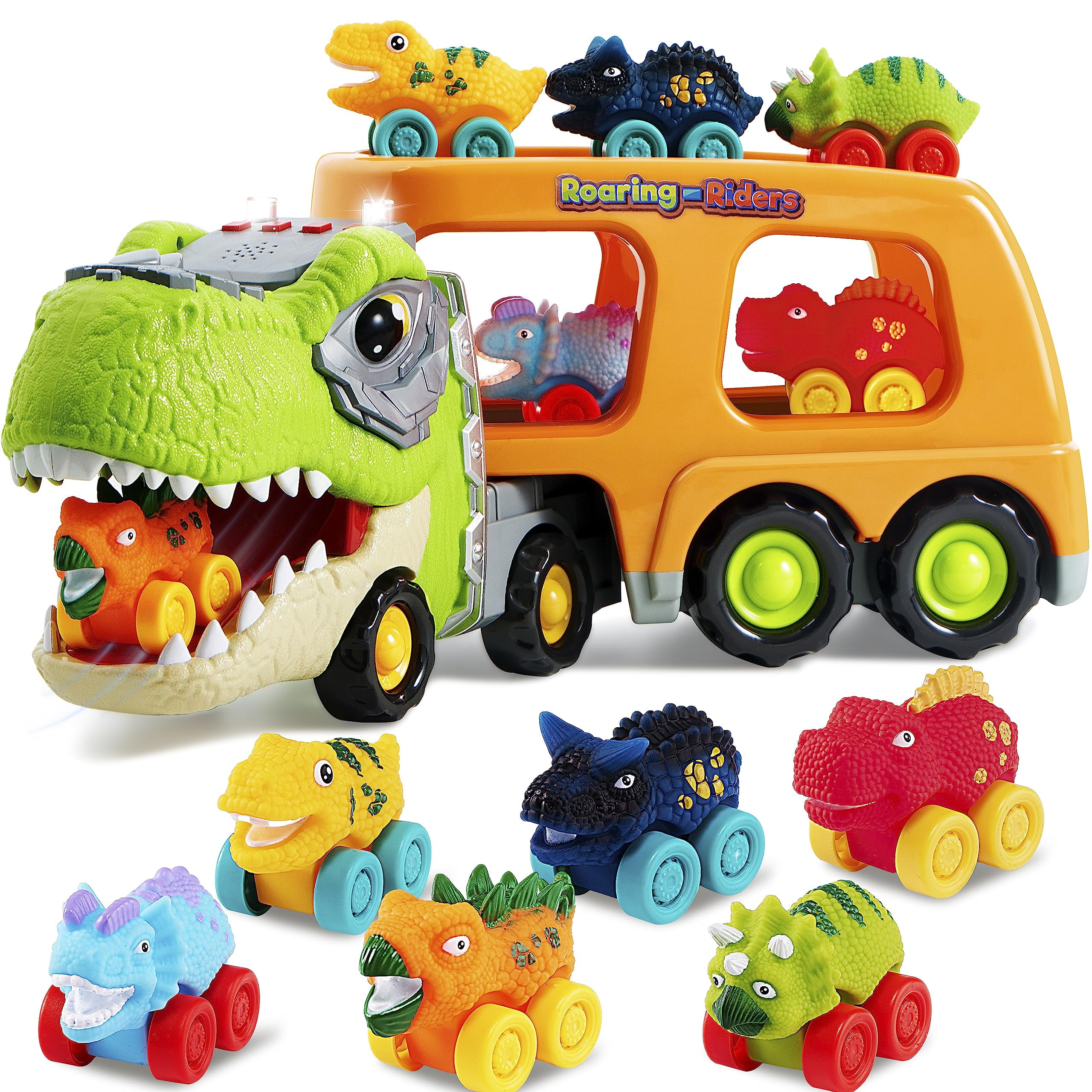 JOYIN Dinosaur Truck Toy for Boys 36 Years, Dino Carrier Truck with 6