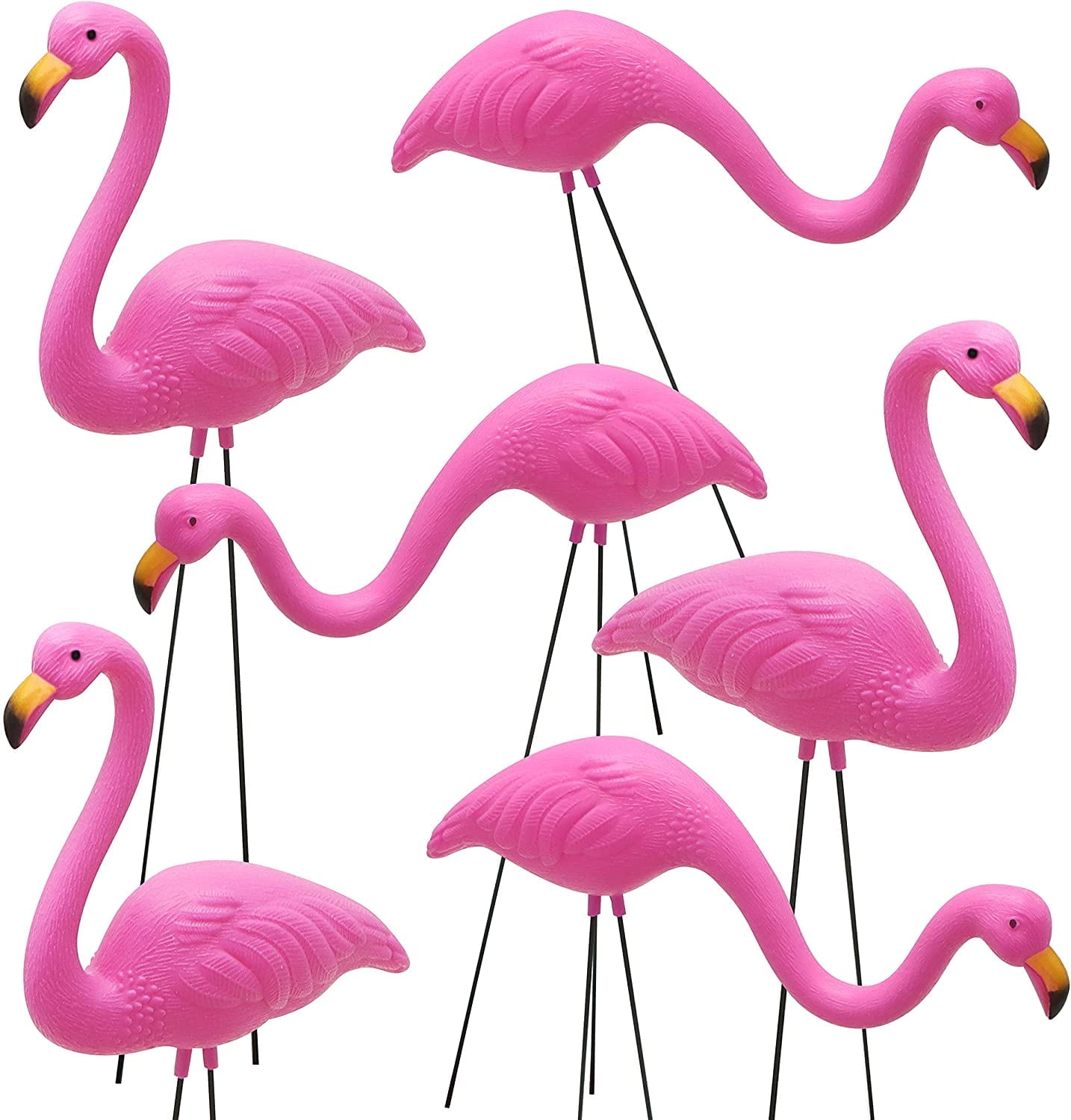 Set of 6 Small Pink Flamingo Yard Ornaments with Metal Legs