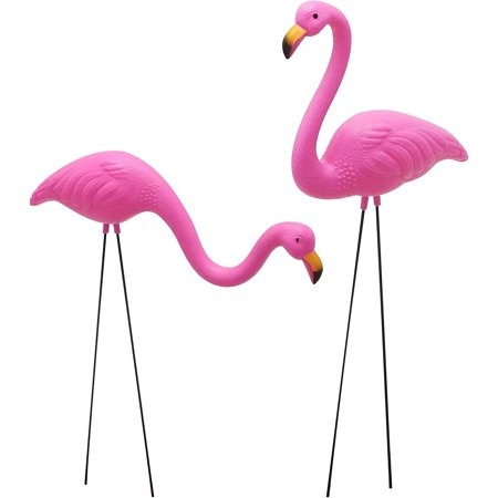 JOYIN Flamingo Garden Statues, Small Pink Flamingo Yard Ornament Stakes, 2 Styles - 2 Pieces