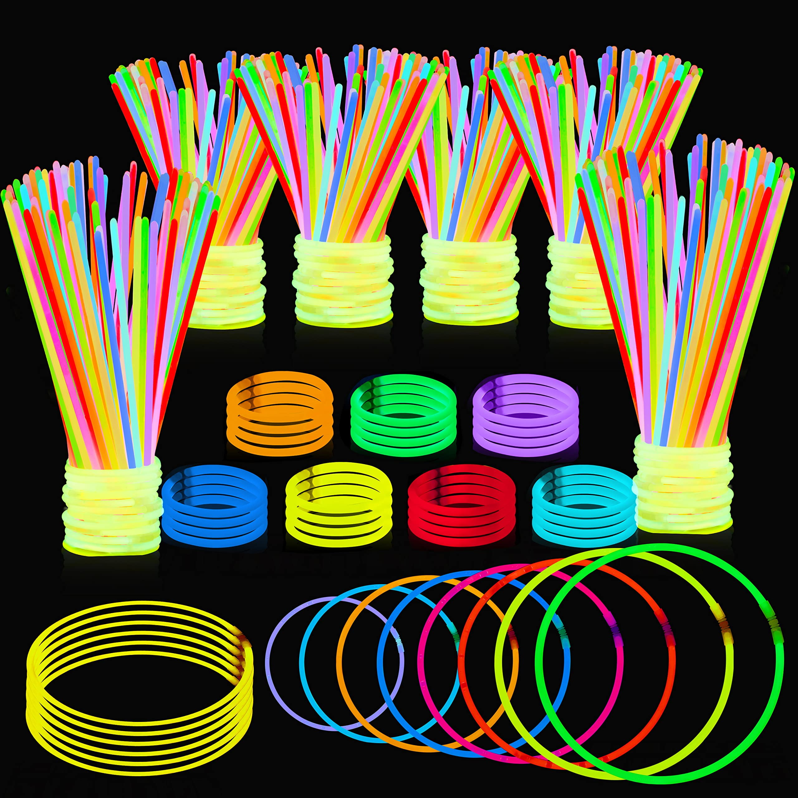 Glow Sticks Party Supplies Favors Decorations 100Pk - 8 inch Glow in The Dark Light Up Sticks, Neon Party Glow Necklaces and Bracelets W/Connectors
