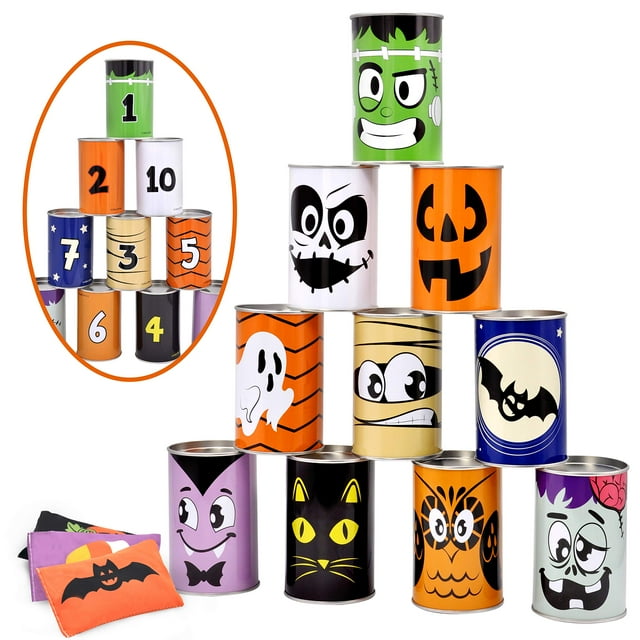 JOYIN Halloween Carnival Bean Bag Toss Game Set with 10 Tin Cans and 3