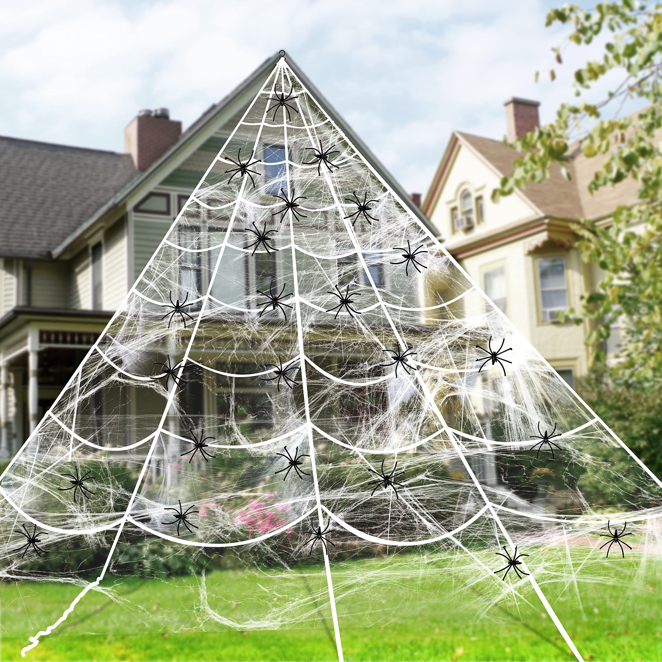 JOYIN Halloween Huge Triangular White Spider  with 24 Spiders and