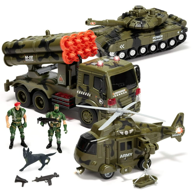 JOYIN Military Vehicle Toy, 3 in 1 Friction Powered Army Toy with ...