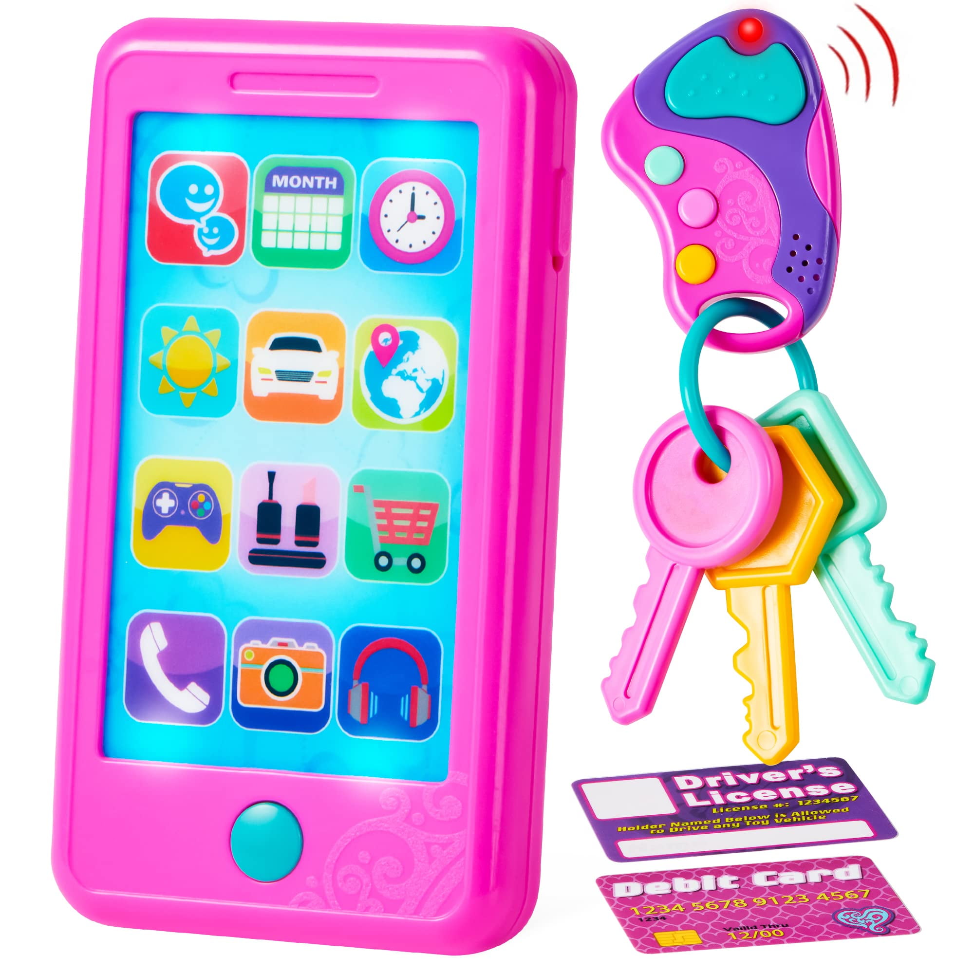 JOYIN Music Toy for kids, Play-act Pretend Play Smart Phone, Keyfob Key Toy  and Credit Cards Set, Kids Toddler Cellphone Toys for 1 2 3 4 5 Year Old