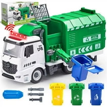 JOYIN Recycling Garbage Truck Toy for Boys, Assembly Friction Powered Side-Dump Garbage Toy with Light and Sounds. Play Car Vehicles for Kids Toddlers