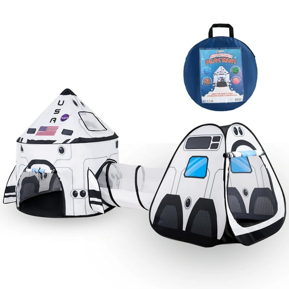 JOYIN Rocket Ship Play Tent, Pop up Play Tent with Tunnel and Playhouse Kids Pretend Play Spaceship Tent Set