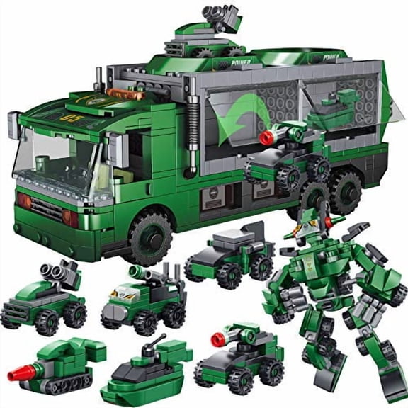 JOYIN STEM Building Toys for Kids, 6-in-1 Army Car Carrier Truck Toys Building Block Set, Engineering Building Bricks Robot Truck Vehicles Set