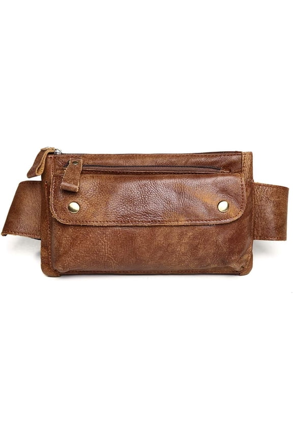 Genuine Leather Waist Bag Vintage Messenger Fanny Pack for Sport, Hiking & Travel, Brown, 9.05 x 1.18 x 5.51 in