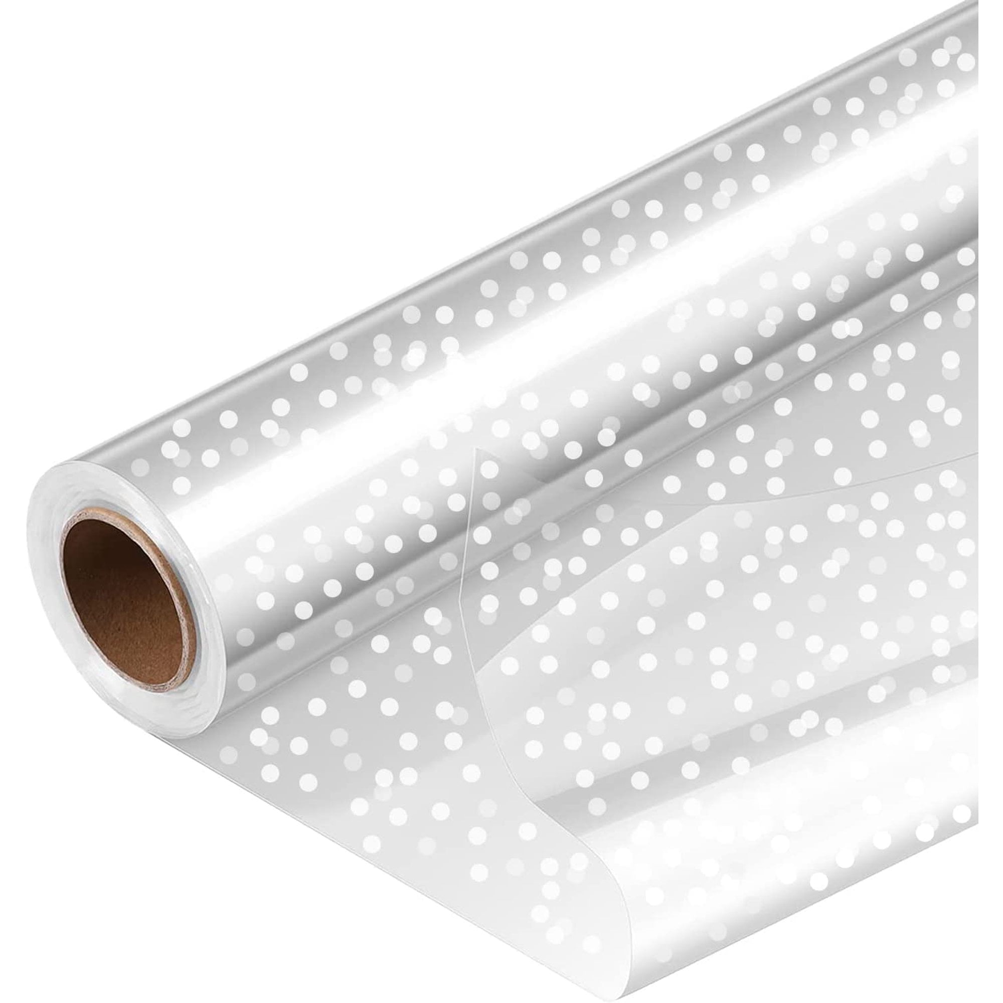 JOYIT Clear Cellophane Wrap Roll (35 in x 100 ft), Dot Cellophane Roll