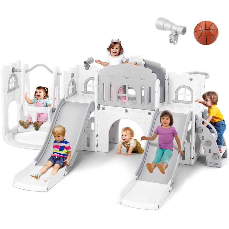JOYLDIAS 10 in 1 Kids Playset: Double Slides, Swing, Climber