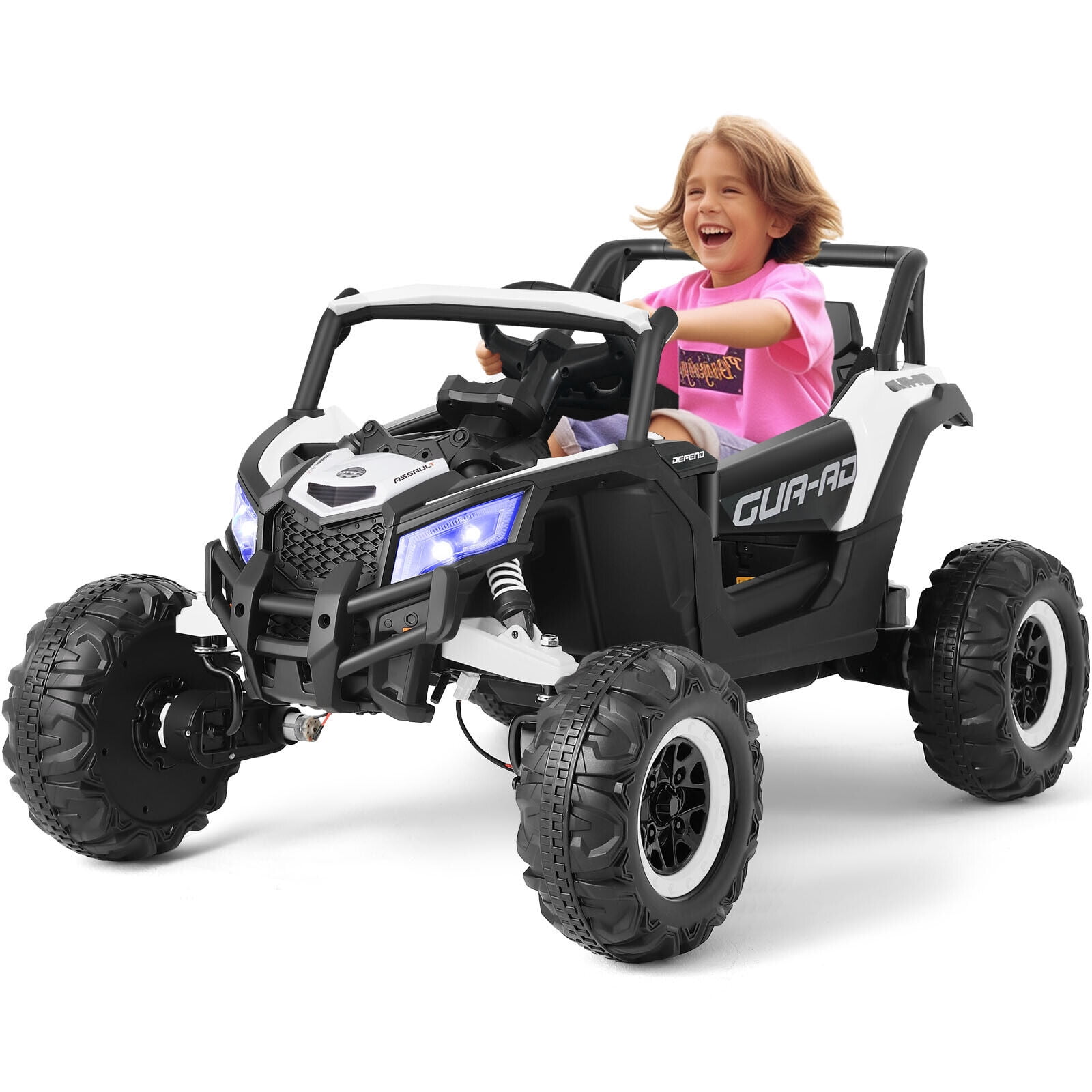 JOYLDIAS 12V Battery Kids 4WD Ride On Car Off-Road UTV 4X4 Electric Vehicle w/4 Powerful Engines,Remote Control,Music,Bluetooth,LED Lights(White)